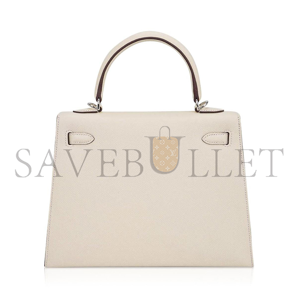 HERMÈS MASTER KELLY 25 BAG NATA PALLADIUM HARDWARE EPSOM LEATHER (25*17*7cm) 